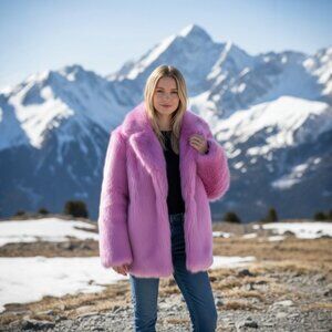 Pink Glamourous Women's Elegant Faux fur Coat Size 6 NWT